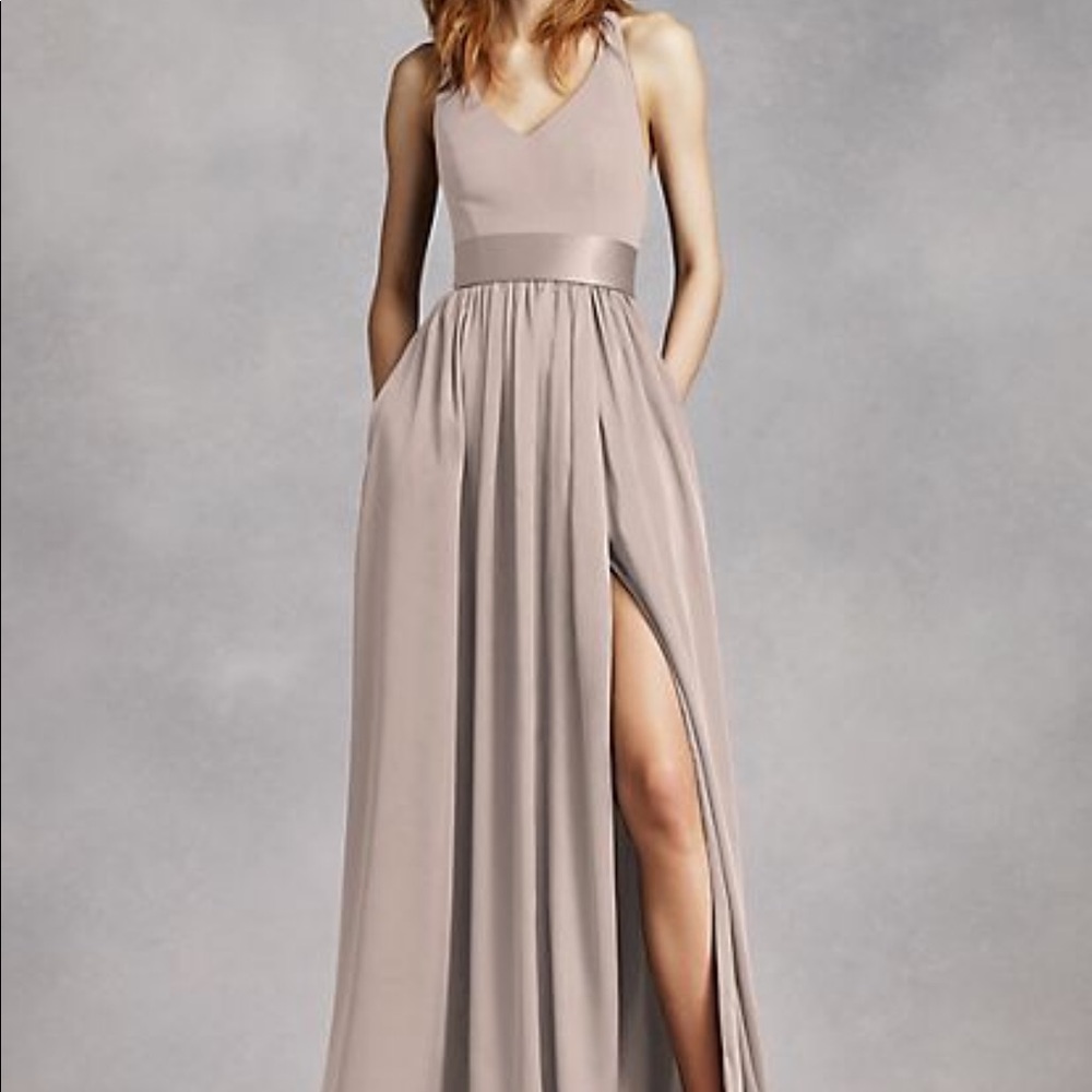 Vera wang v neck halter bridesmaid dress, Biscotti